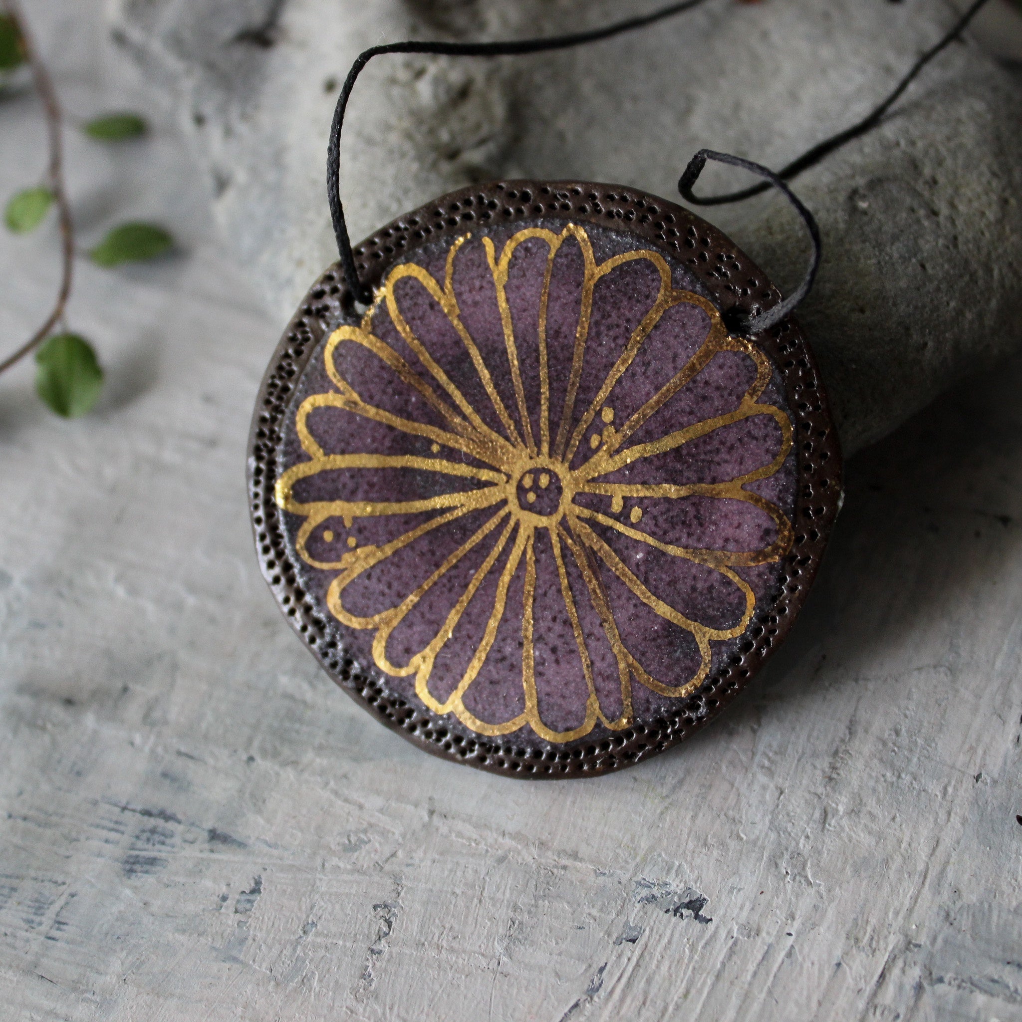 Black Gold Daisy Ceramic Necklace - Tribe Castlemaine