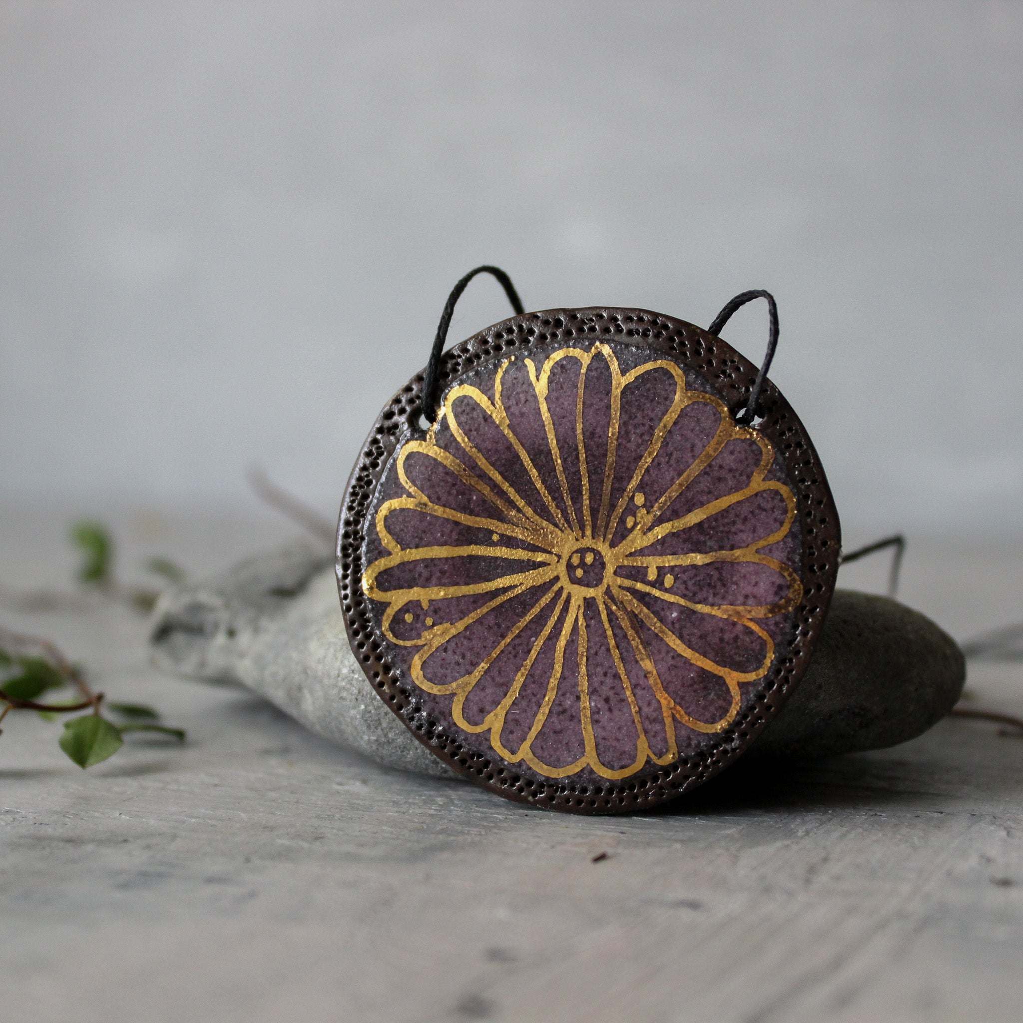 Black Gold Daisy Ceramic Necklace - Tribe Castlemaine