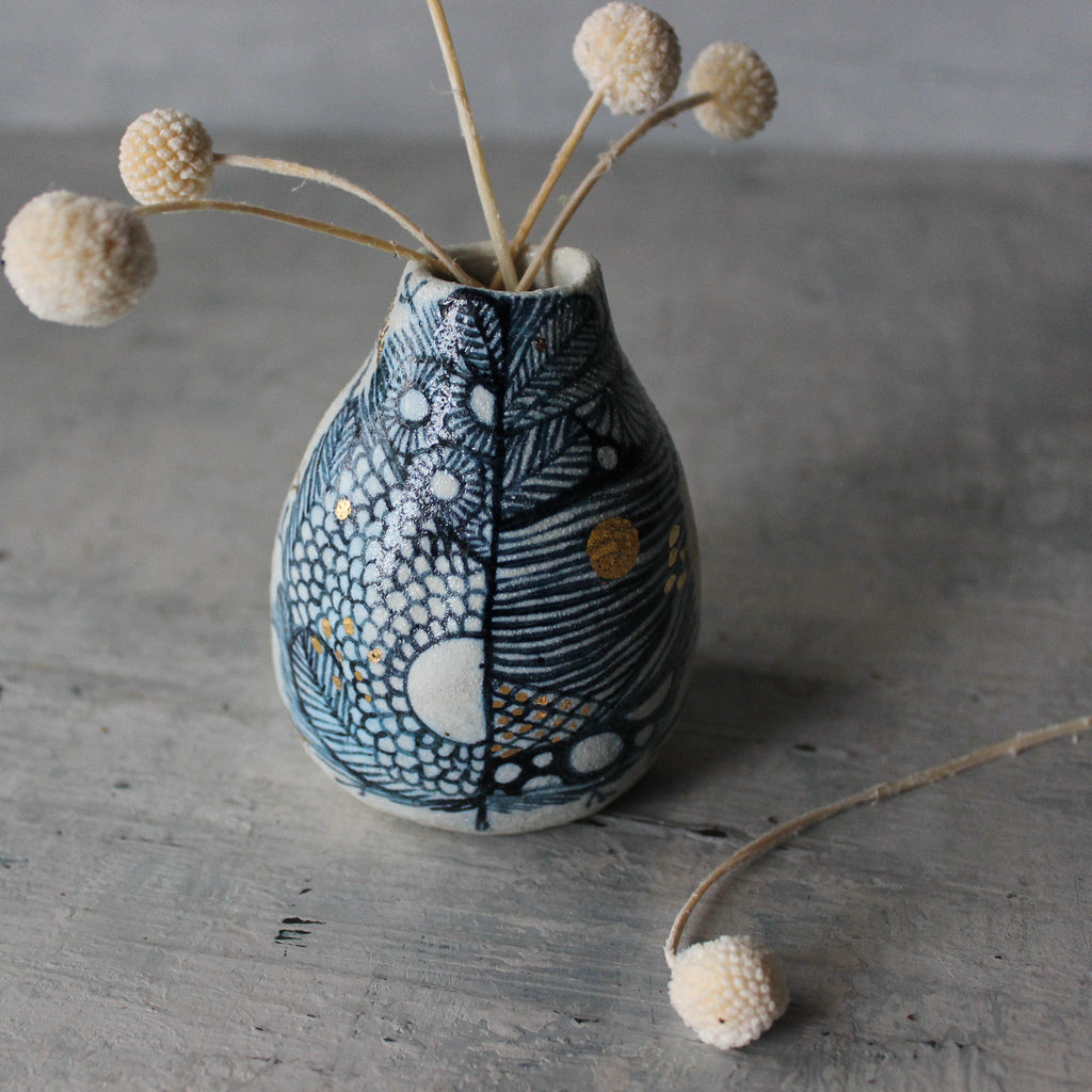 Ceramic Bud Vase Indigo Detail - Tribe Castlemaine