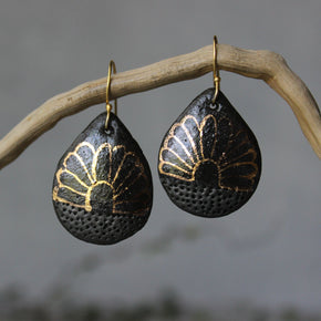 Ceramic Earrings Black & Gold #3 - Tribe Castlemaine