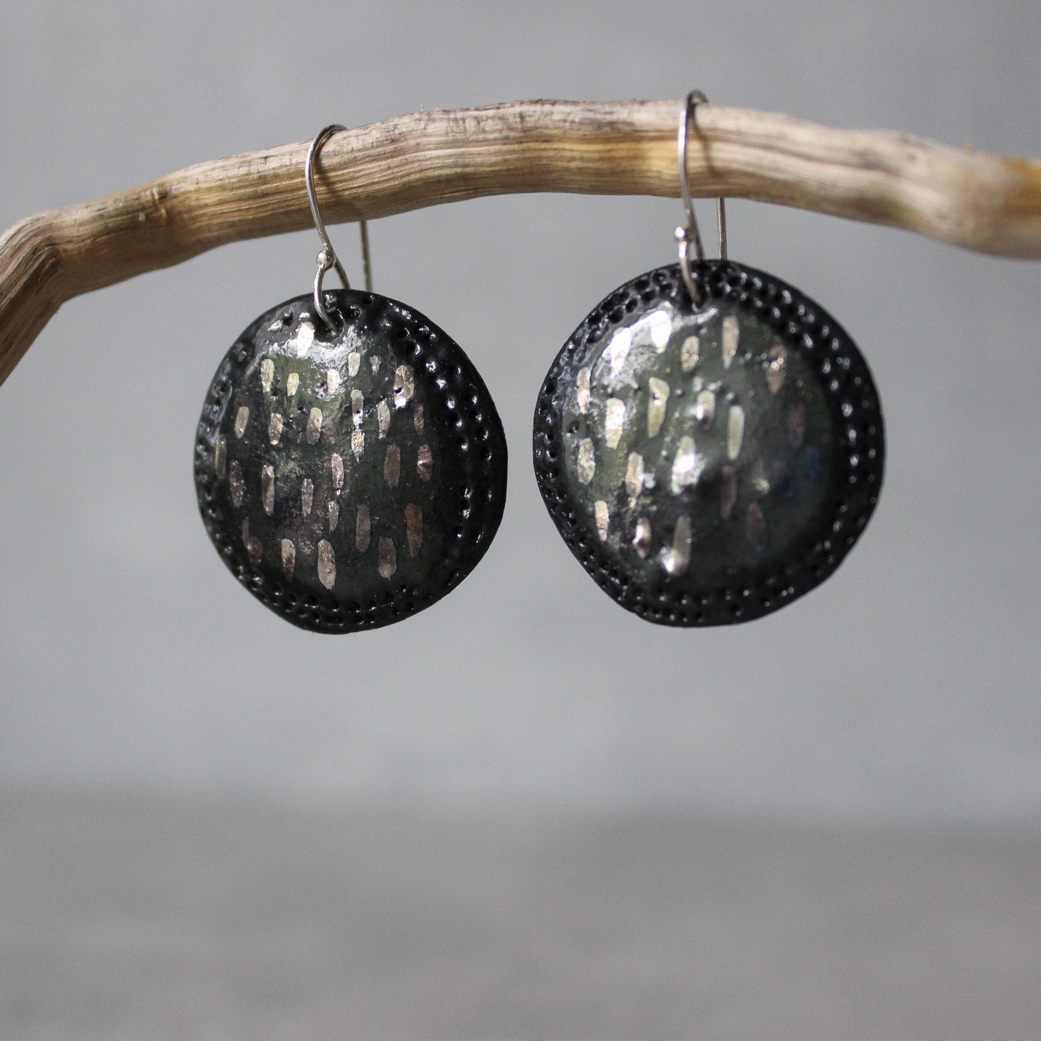 Ceramic Earrings Black Silver Drop - Tribe Castlemaine