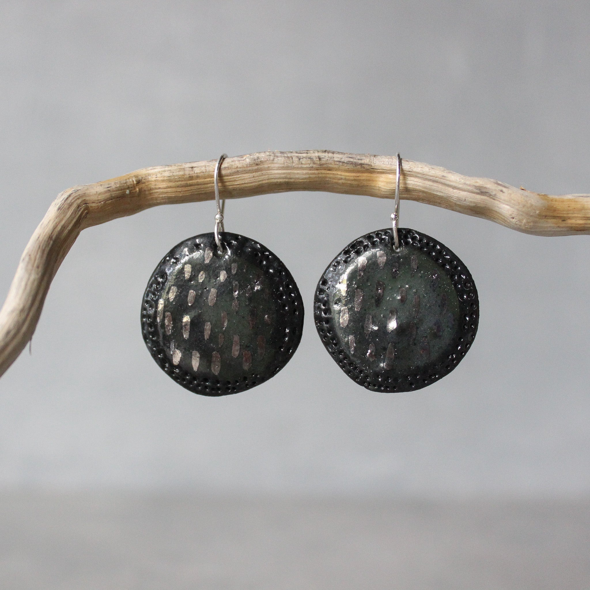 Ceramic Earrings Black Silver Drop - Tribe Castlemaine