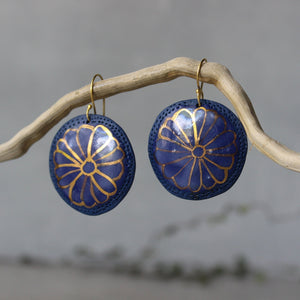 Ceramic Earrings Blue Gold Daisy - Tribe Castlemaine