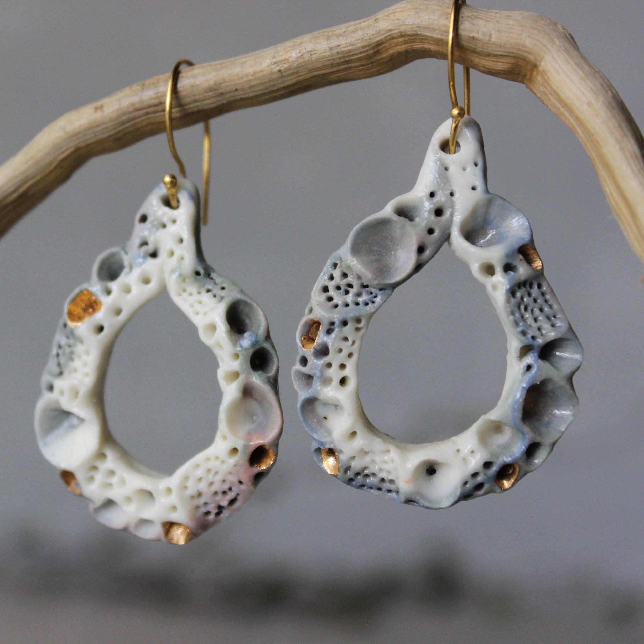 Ceramic Earrings Coral Teardrop Grey - Tribe Castlemaine