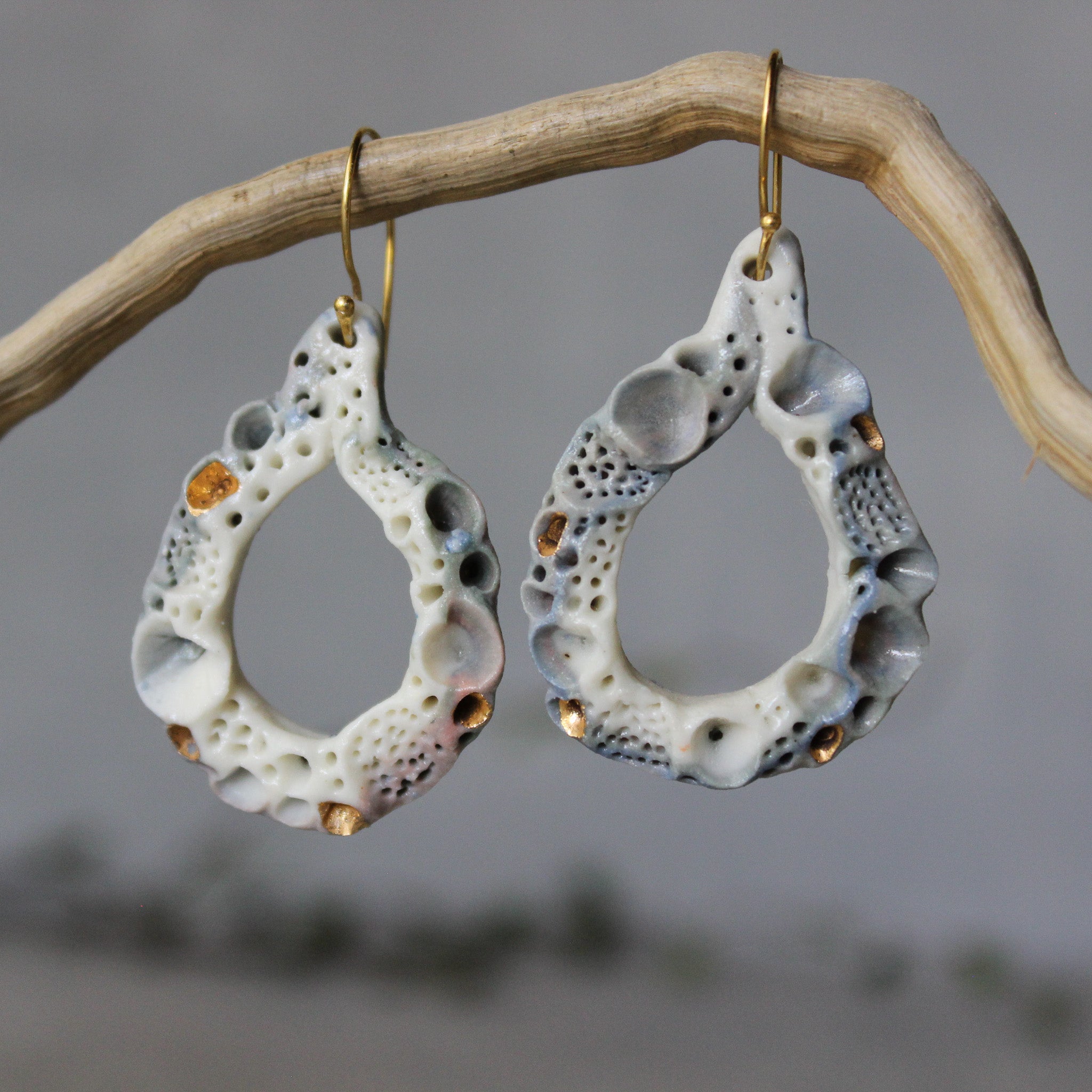 Ceramic Earrings Coral Teardrop Grey - Tribe Castlemaine