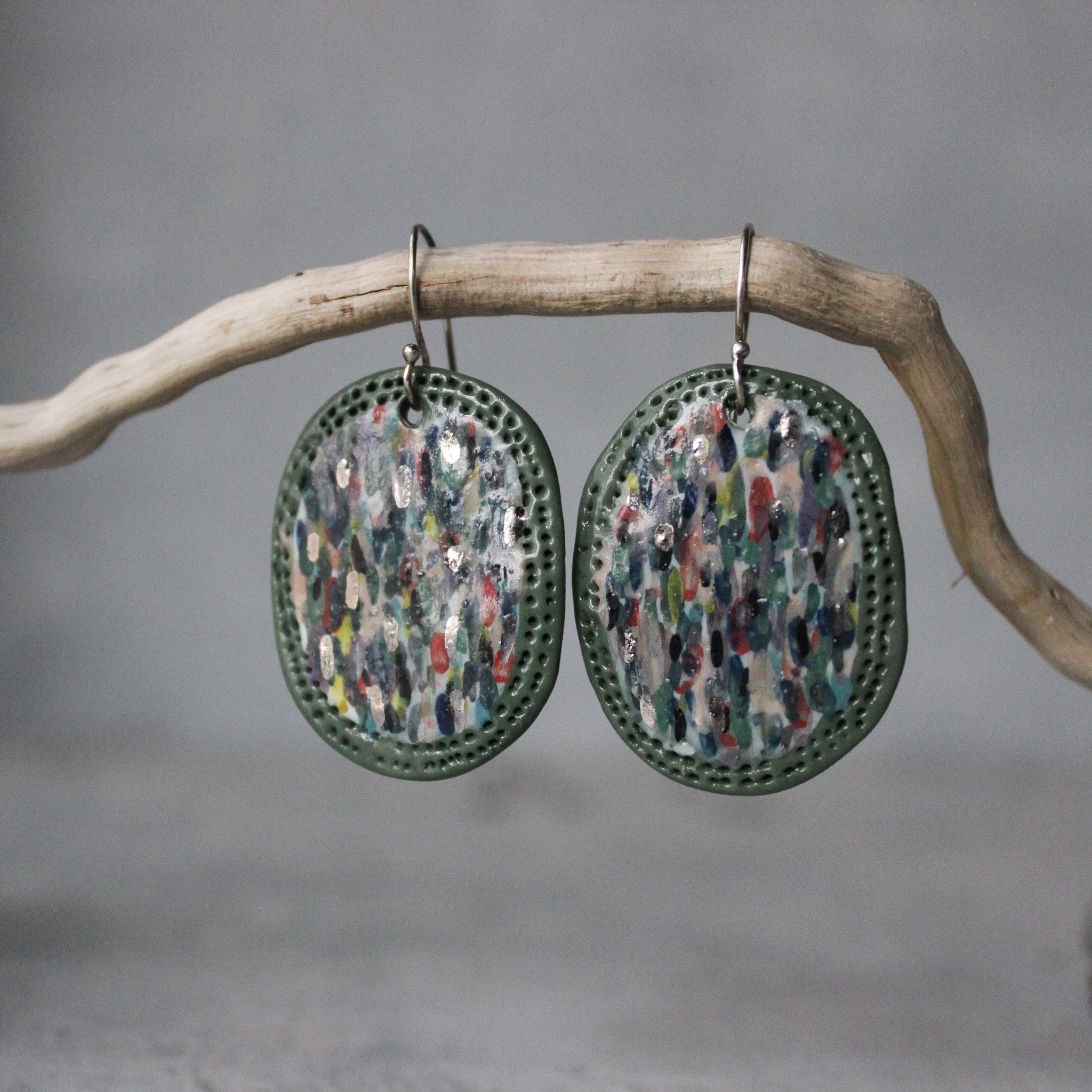 Ceramic Earrings Drops Green - Tribe Castlemaine