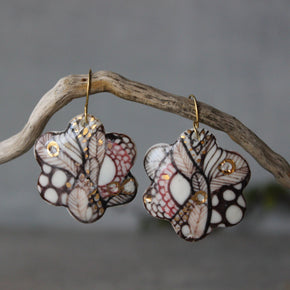 Ceramic Earrings Flower Sepia - Tribe Castlemaine