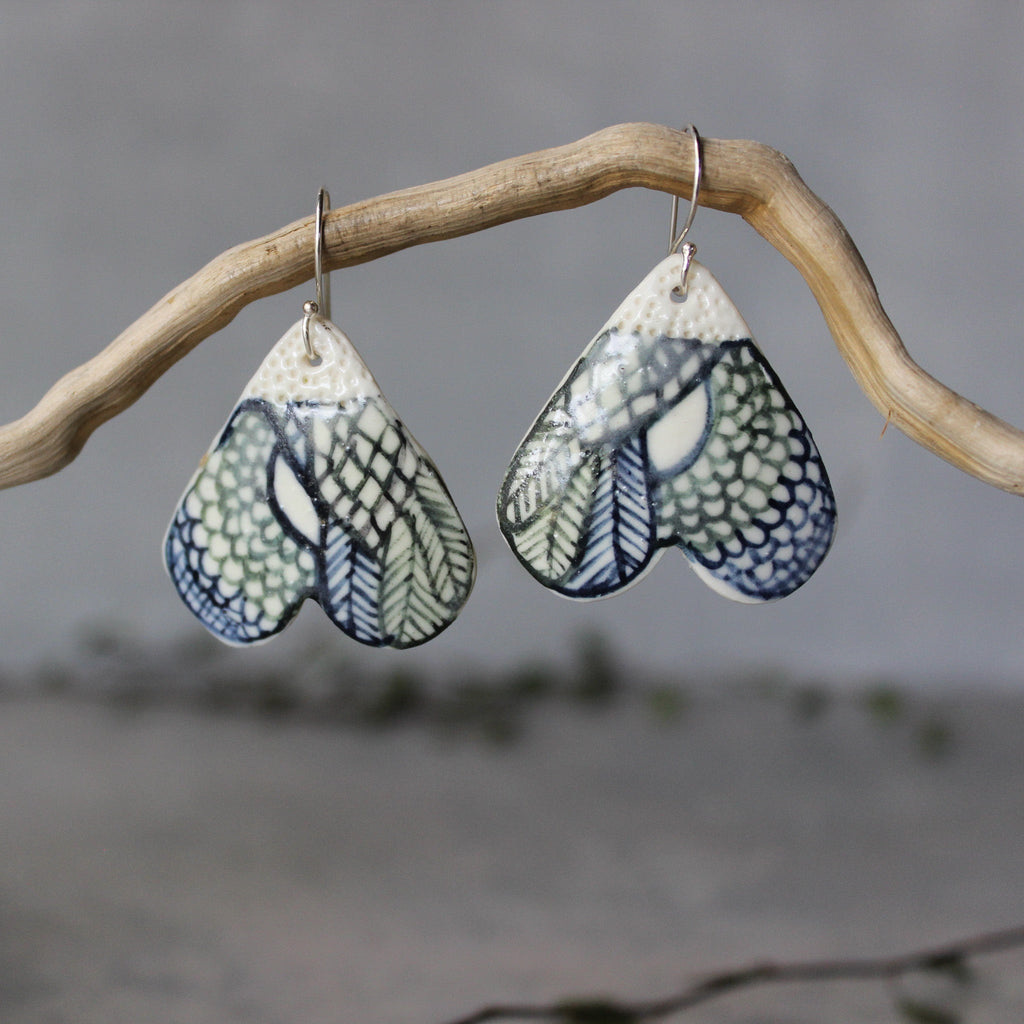 Ceramic Earrings Indigo Wing #4 - Tribe Castlemaine