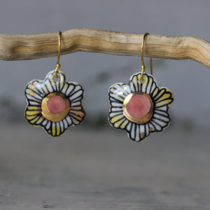 Ceramic Earrings Painted Daisy - Tribe Castlemaine