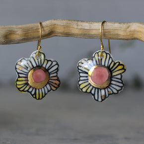 Ceramic Earrings Painted Daisy - Tribe Castlemaine