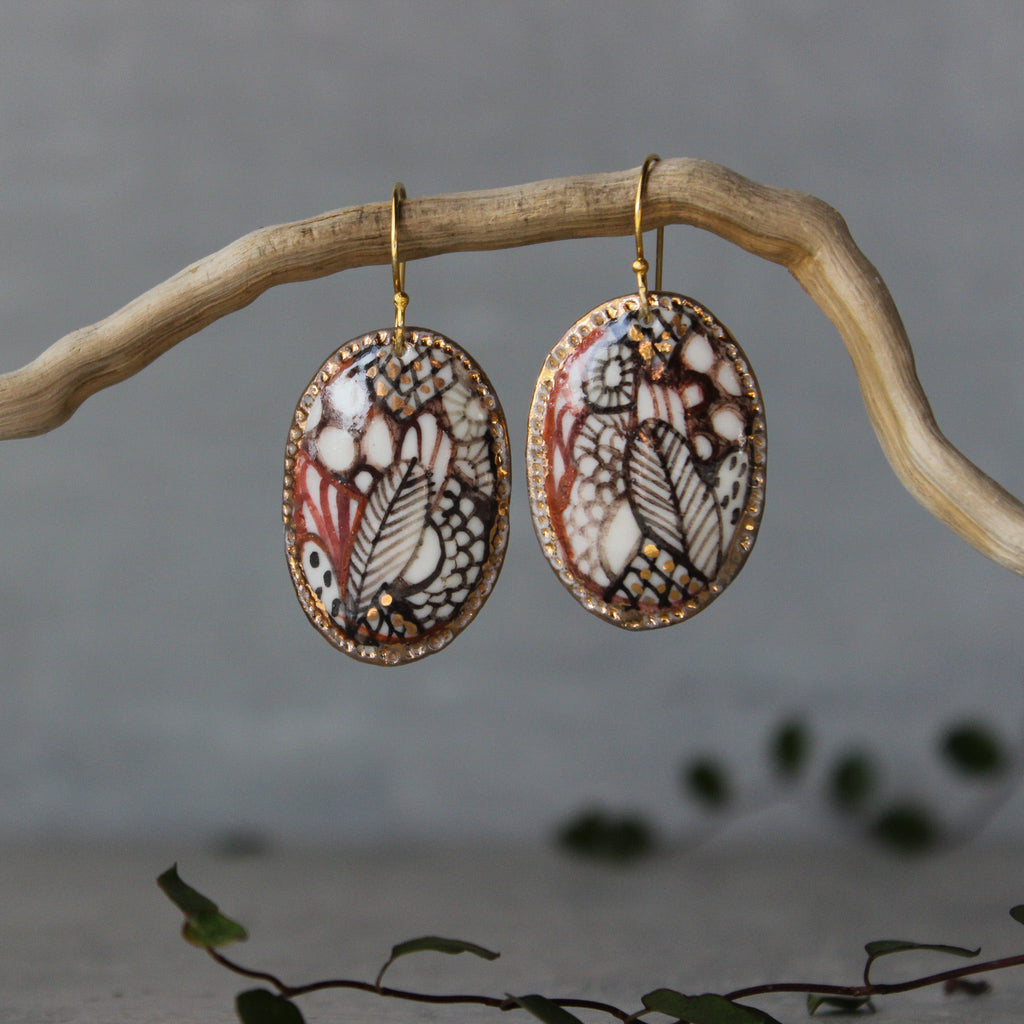 Ceramic Earrings Painted Detail #2 - Tribe Castlemaine