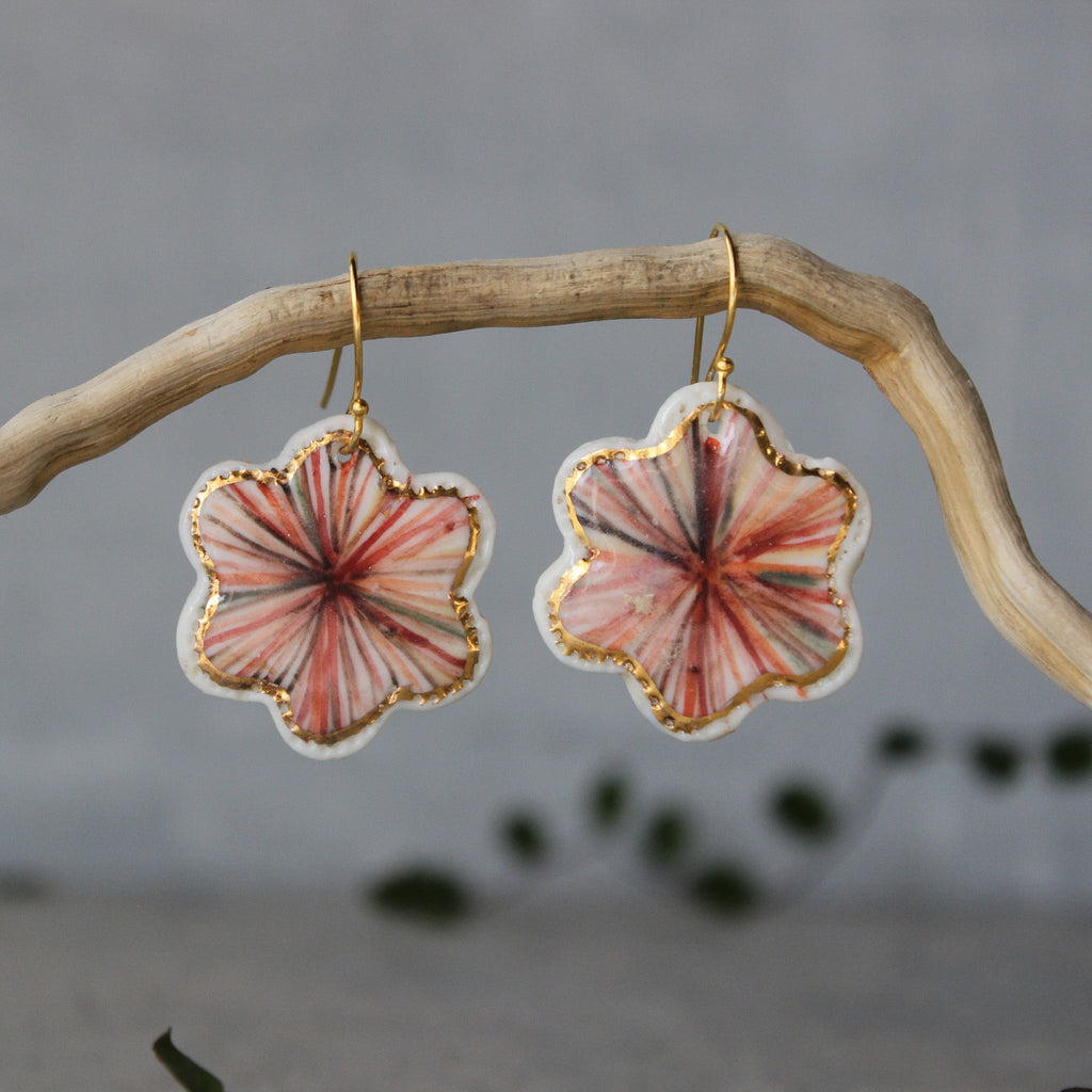 Ceramic Earrings Red Flower - Tribe Castlemaine