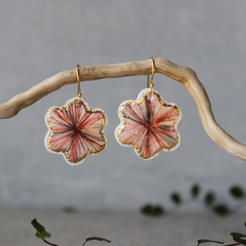 Ceramic Earrings Red Flower - Tribe Castlemaine