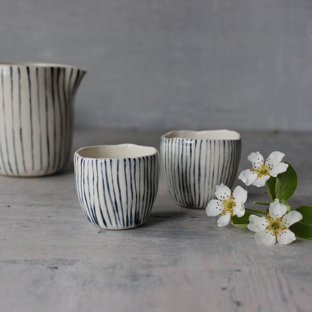 Ceramic Expresso Cups : Blue Lines - Tribe Castlemaine