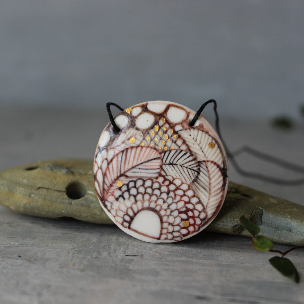 Ceramic Necklace Sepia Feather - Tribe Castlemaine