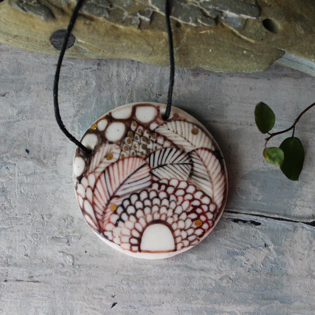 Ceramic Necklace Sepia Feather - Tribe Castlemaine