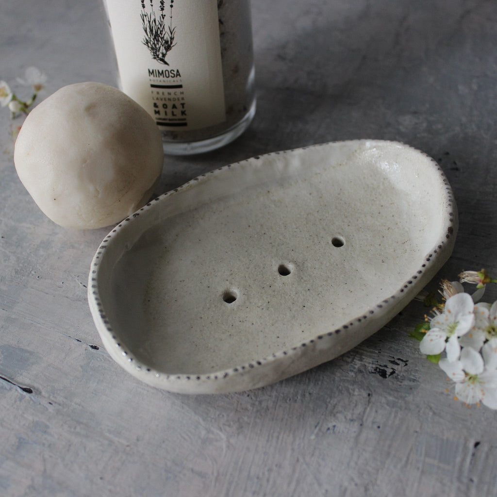 Ceramic Soap Dish Gold Rim - Tribe Castlemaine