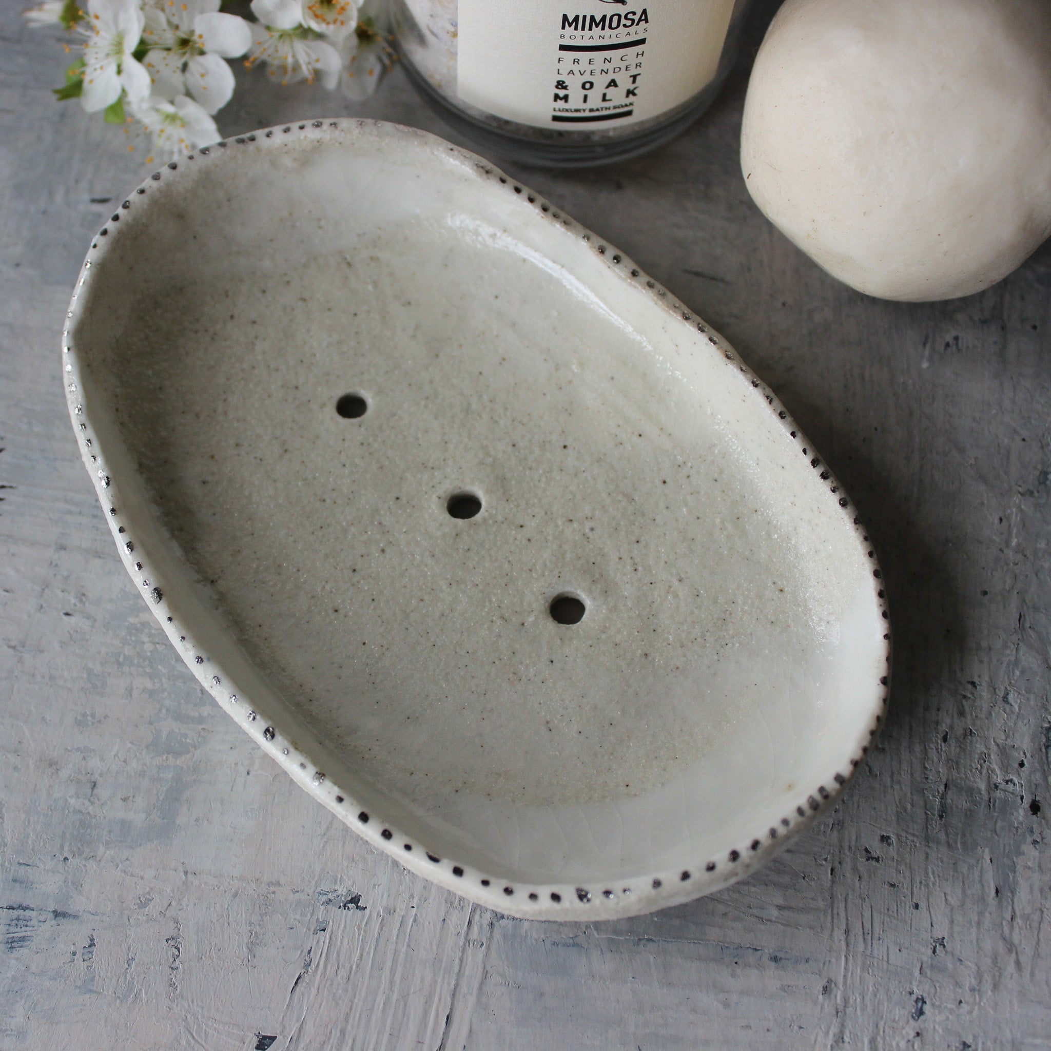 Ceramic Soap Dish Gold Rim - Tribe Castlemaine