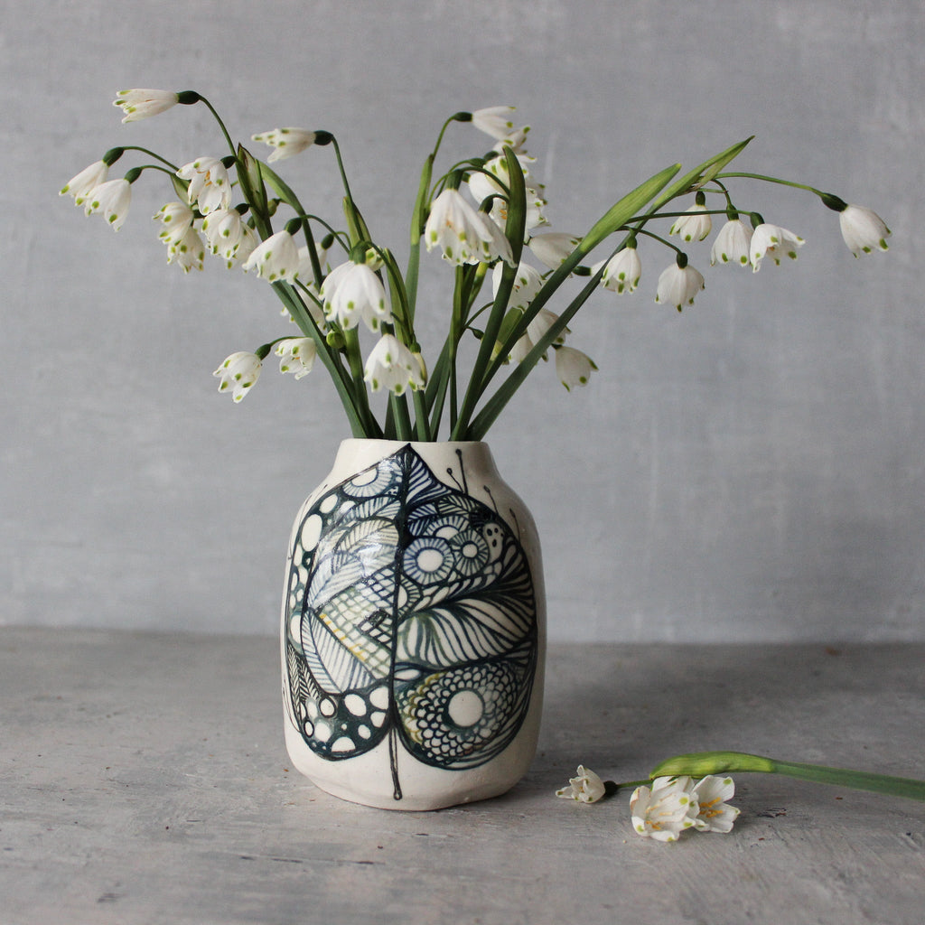 Ceramic Vase Green Painted Detail - Tribe Castlemaine