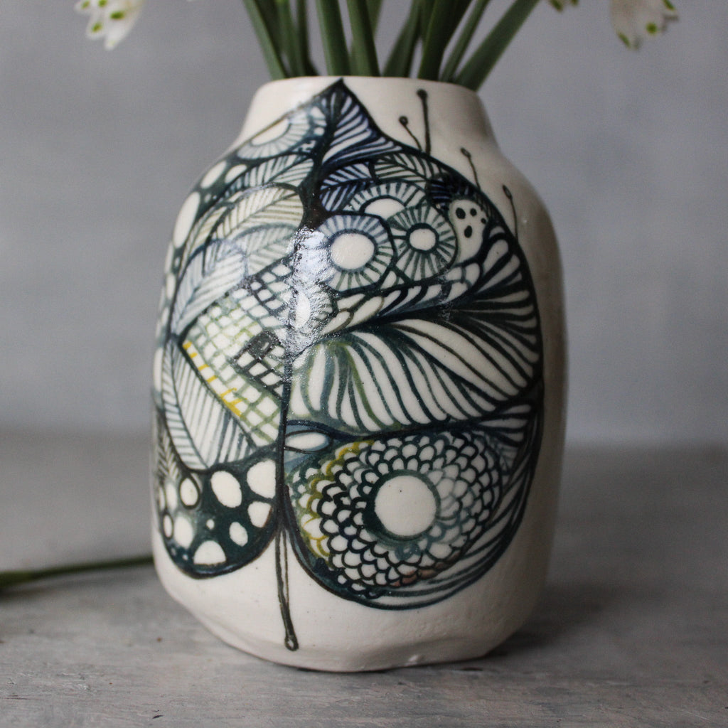 Ceramic Vase Green Painted Detail - Tribe Castlemaine