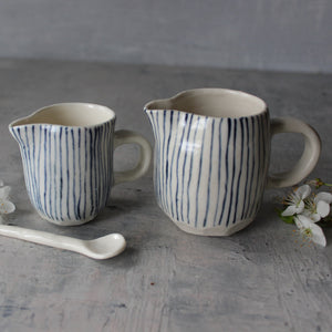 Little Ceramic Jugs Blue Lines - Tribe Castlemaine