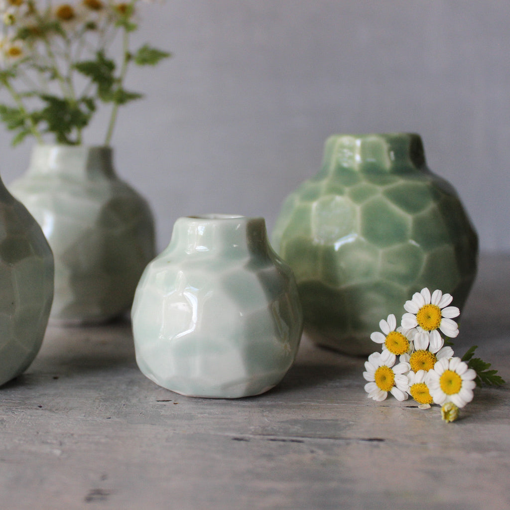 Little Faceted Green Vases - Tribe Castlemaine