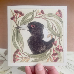 Magpie in Gum Blossom Card - Tribe Castlemaine