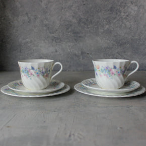 Pair of Vintage Wedgwood 'Angela' Tea Cup Trios - Tribe Castlemaine