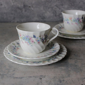 Pair of Vintage Wedgwood 'Angela' Tea Cup Trios - Tribe Castlemaine