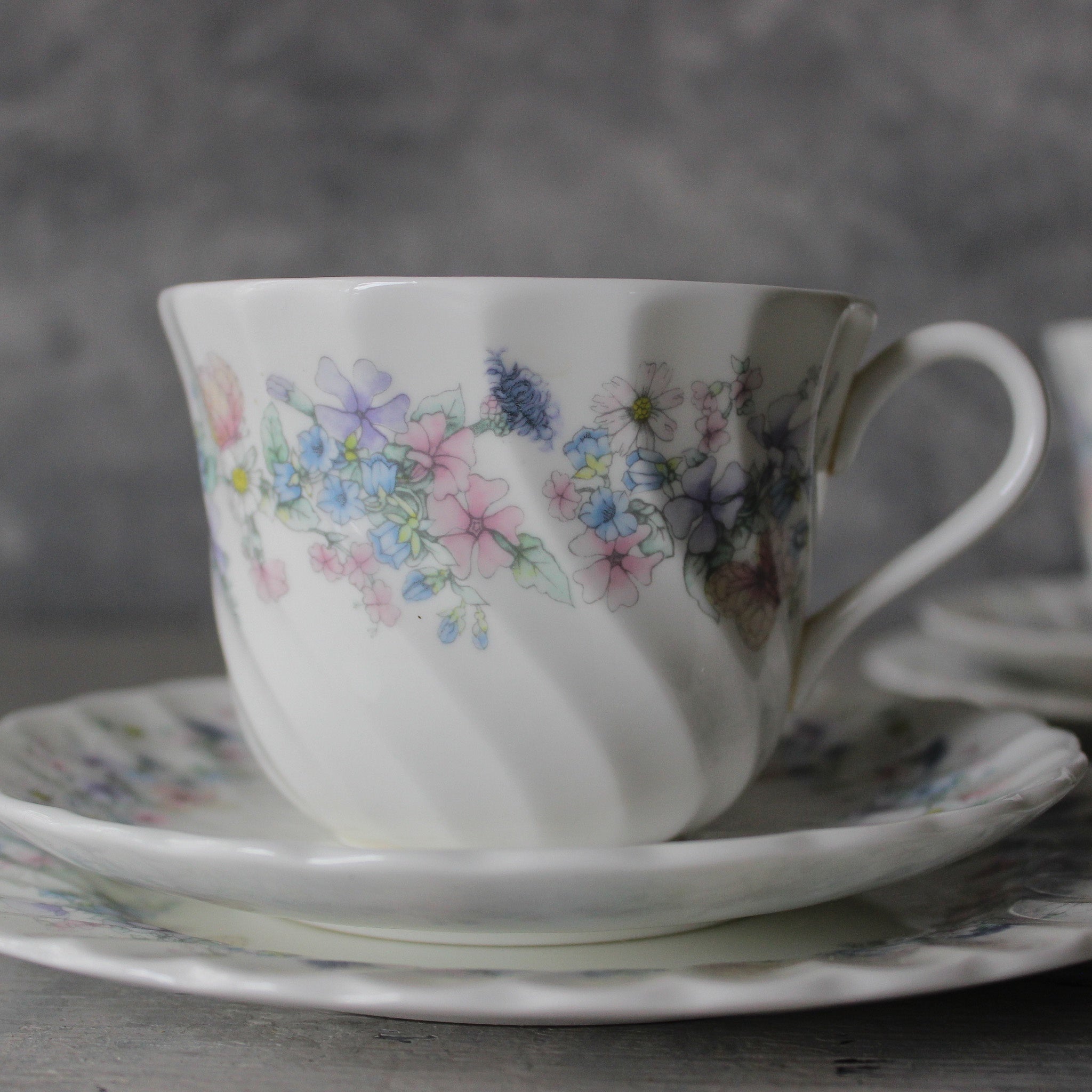 Pair of Vintage Wedgwood 'Angela' Tea Cup Trios - Tribe Castlemaine