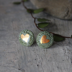 Porcelain Studs Gold Heart - Tribe Castlemaine