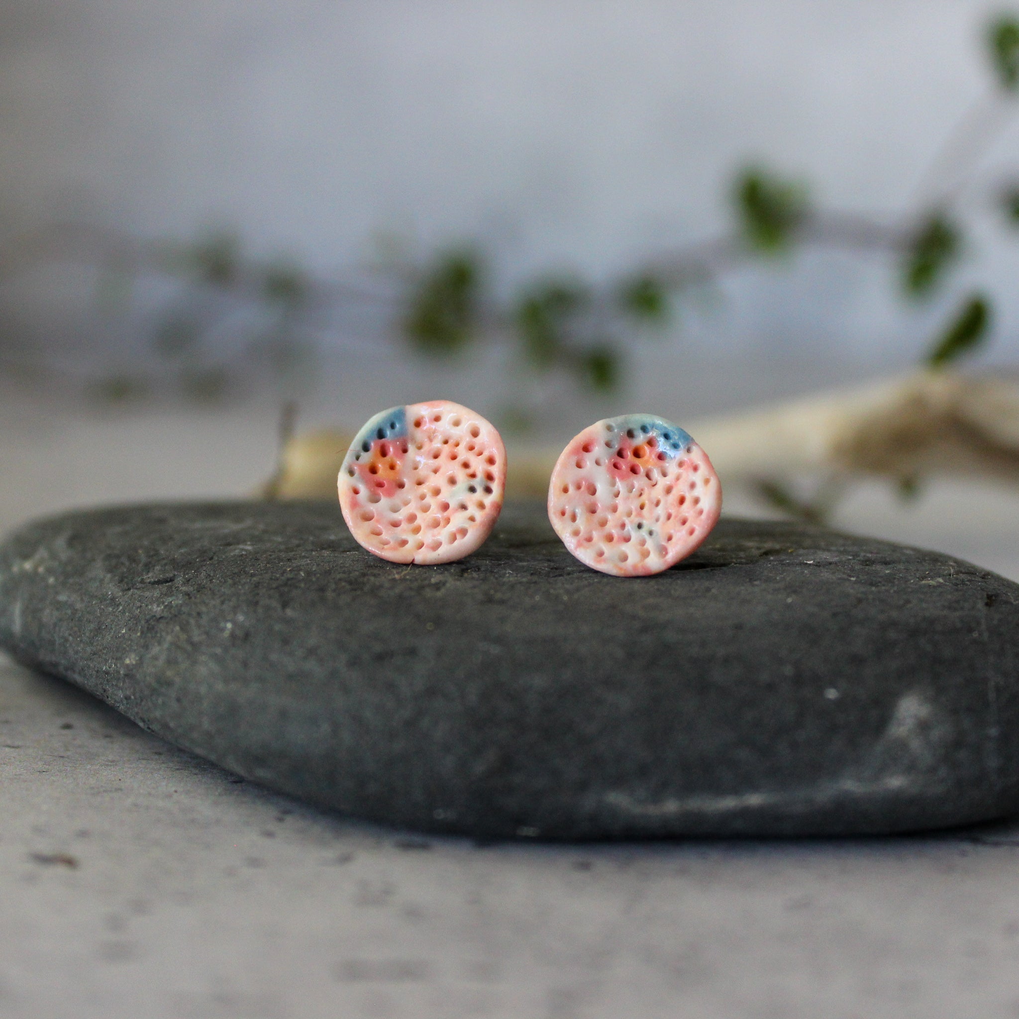 Porcelain Studs Round Coral - Tribe Castlemaine