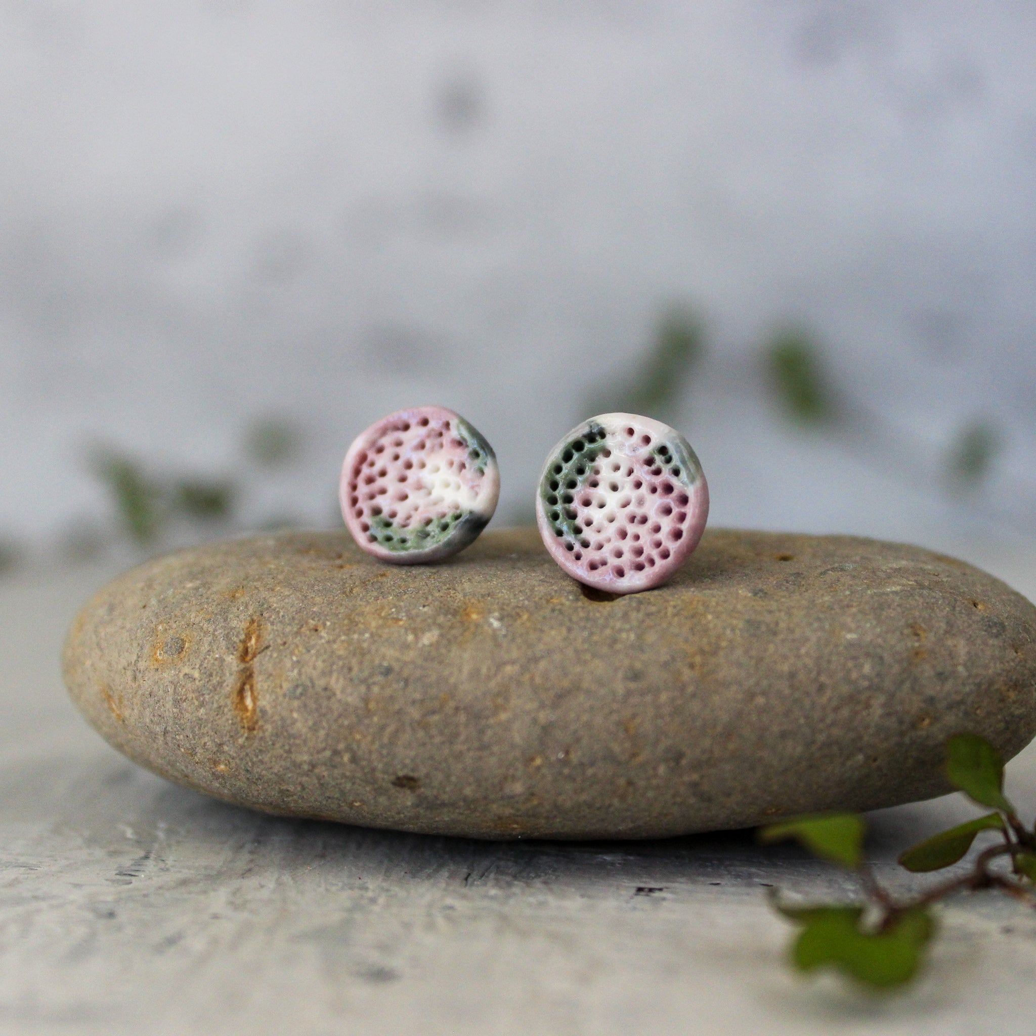 Porcelain Studs Round Coral - Tribe Castlemaine