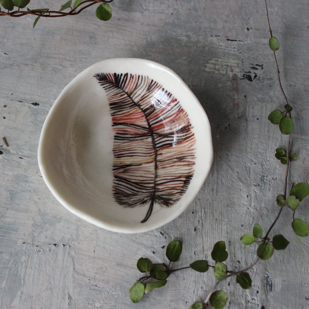 Porcelain Trinket Dishes Sepia Feather - Tribe Castlemaine