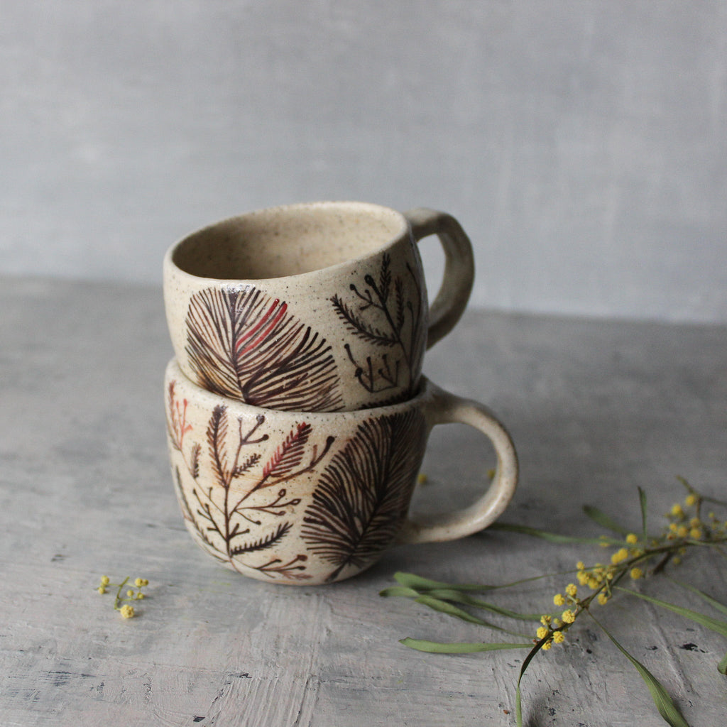 Sepia Feather Twig Handled Cups - Tribe Castlemaine