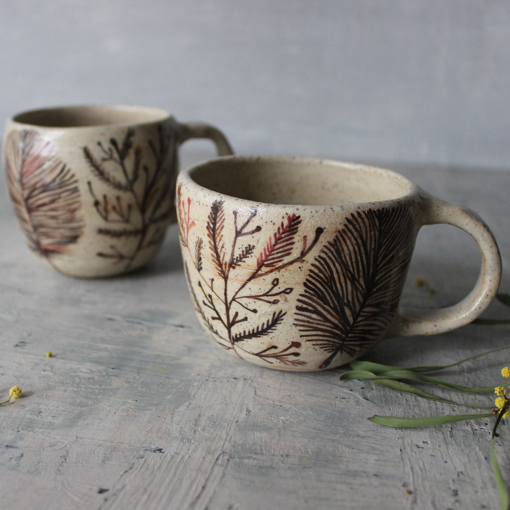 Sepia Feather Twig Handled Cups - Tribe Castlemaine