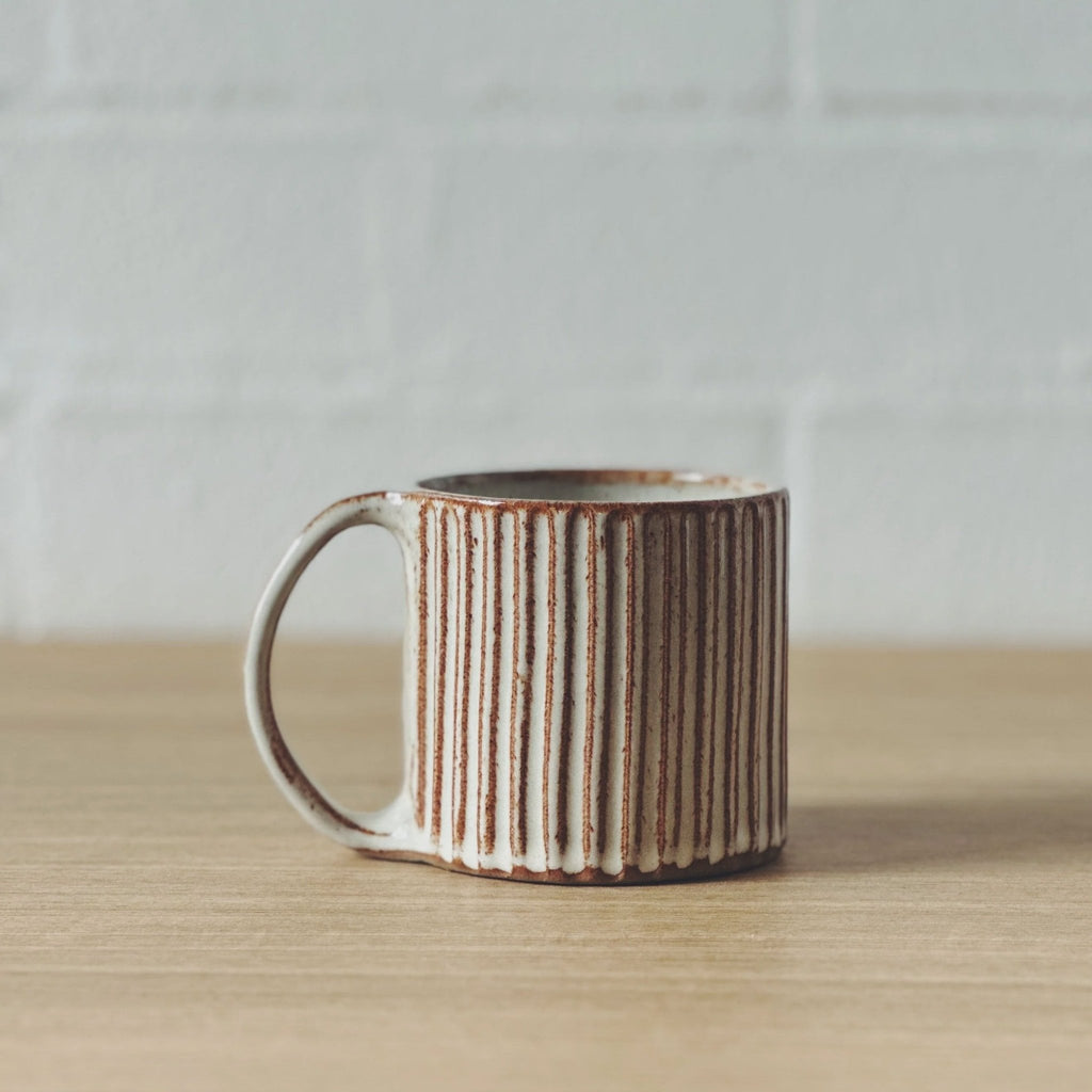 Stoneware Caramel Carved Mugs - Tribe Castlemaine