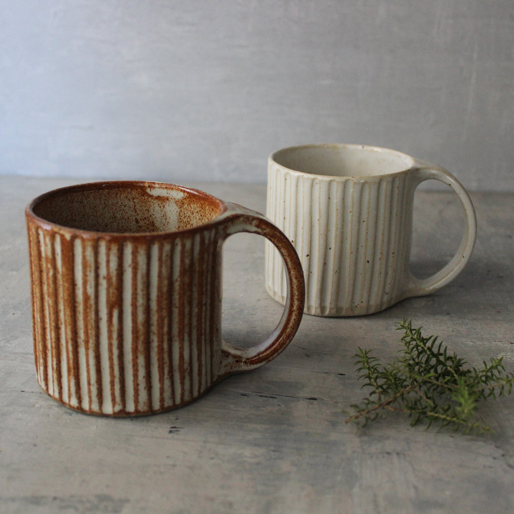 Stoneware Caramel Carved Mugs - Tribe Castlemaine