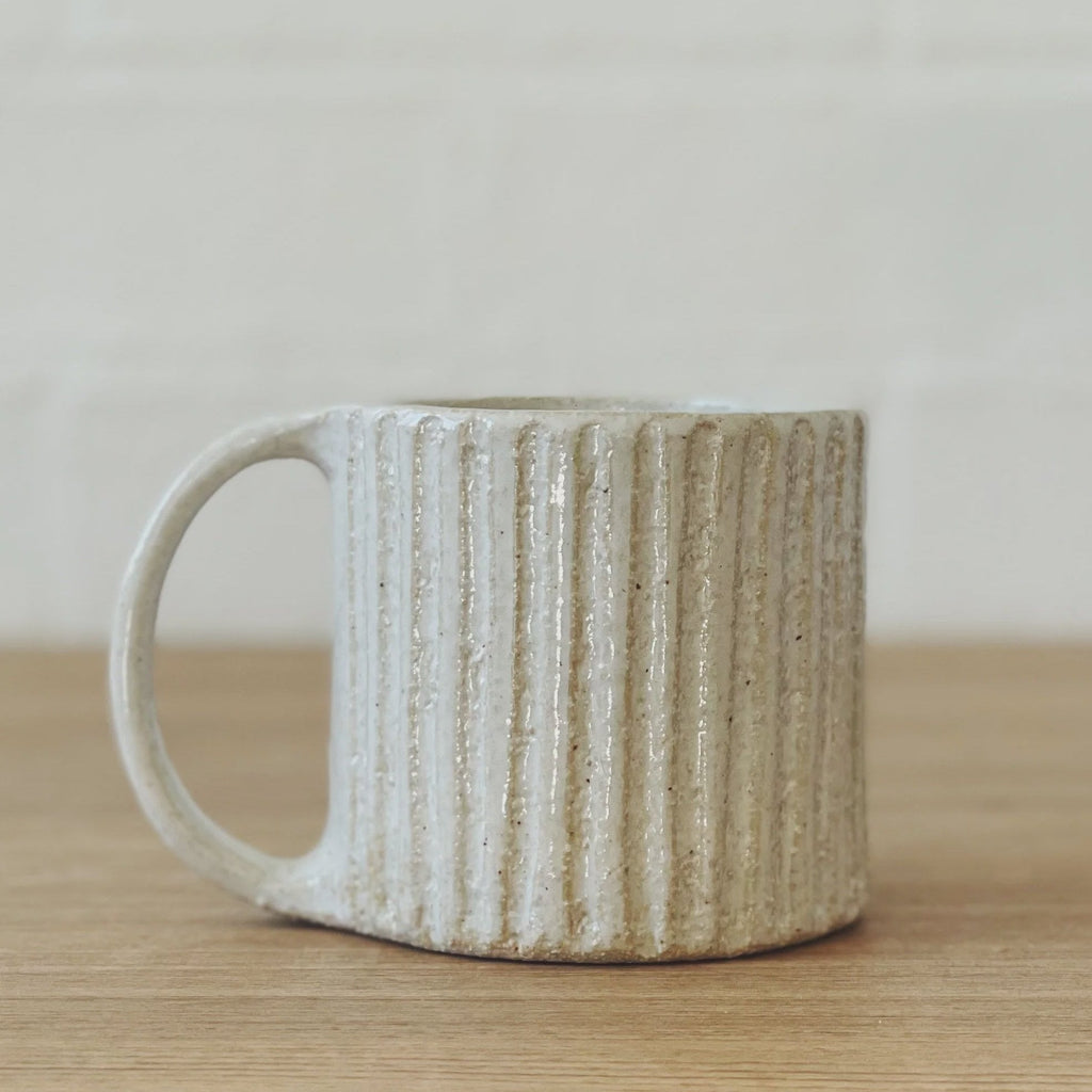 Stoneware White Carved Mugs - Tribe Castlemaine