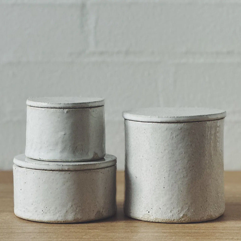 Stoneware White Lidded Containers - Tribe Castlemaine