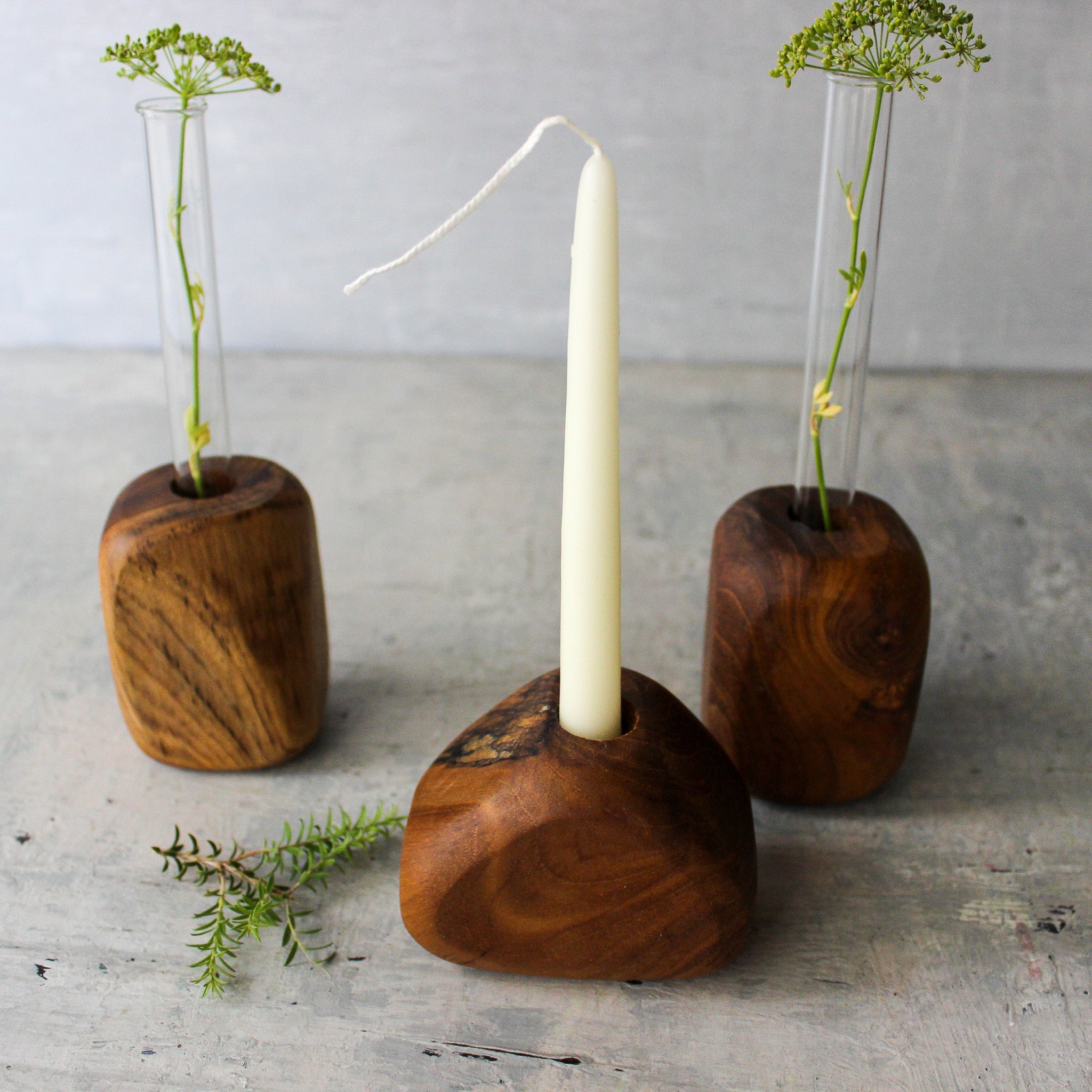 Teak Stone Candle / Test Tube Holders - Tribe Castlemaine