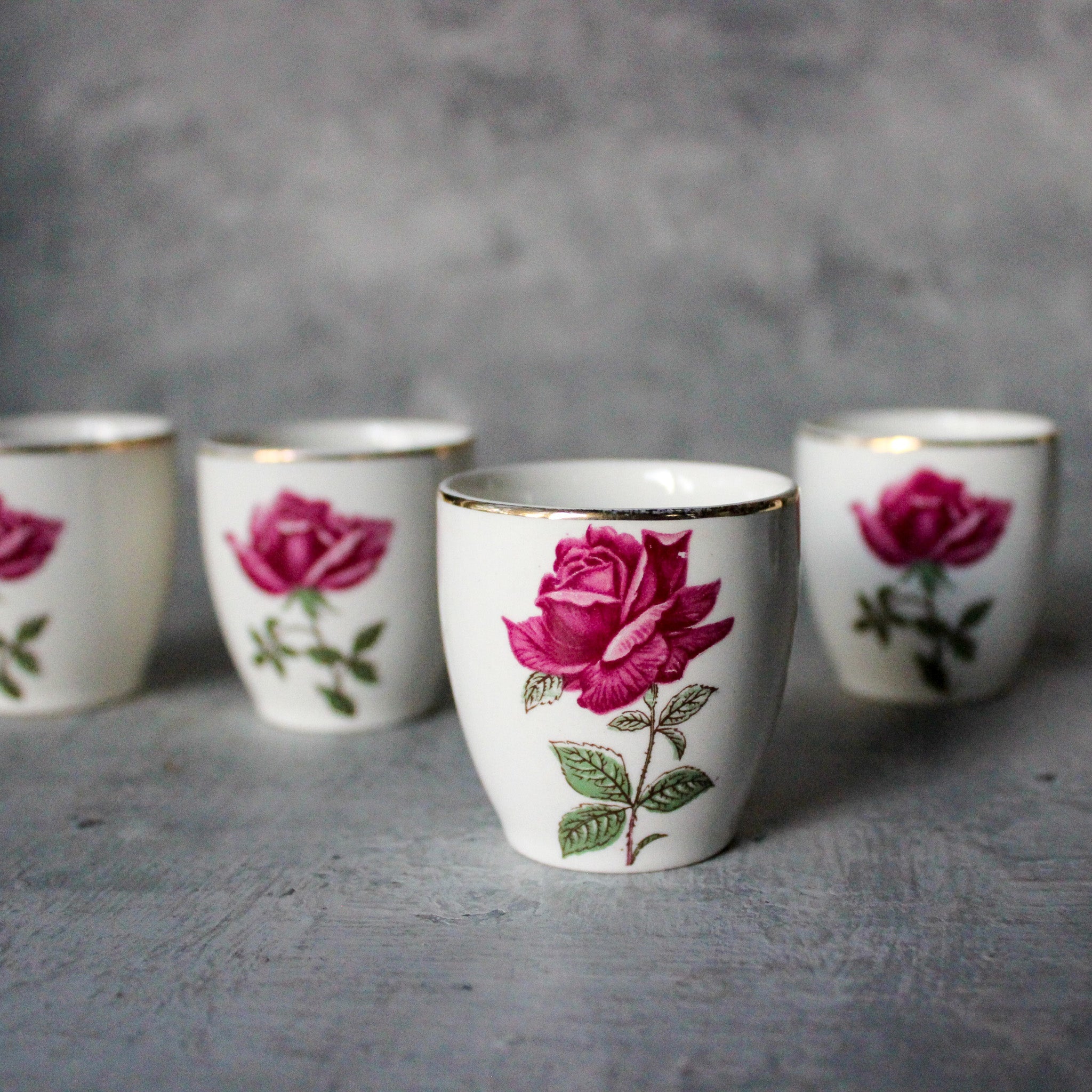 Vintage Rose China Egg Cups - Tribe Castlemaine